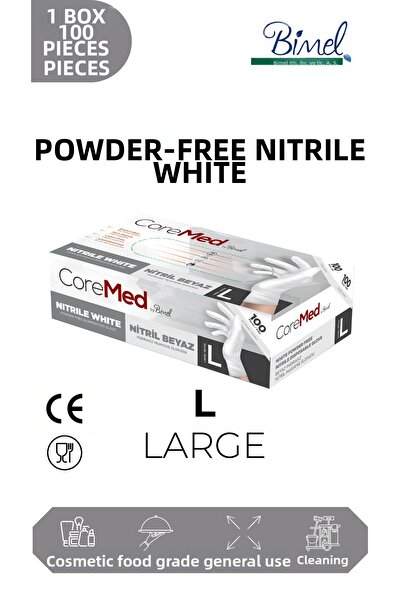 COREMED Nitrile White Examination Gloves L - 1 Pack of 100