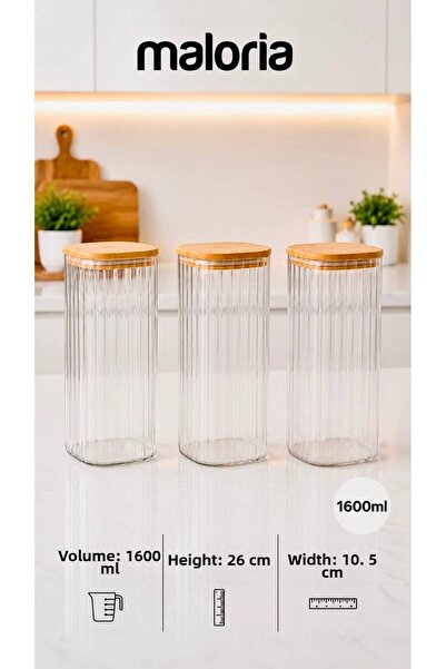 Maloria Square Bamboo Lid Crystal Striped Jar