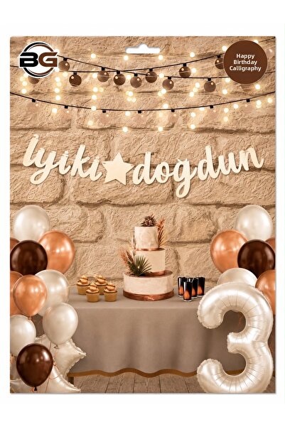 BG Beige Starry Happy Birthday Written Calligraphy Banner
