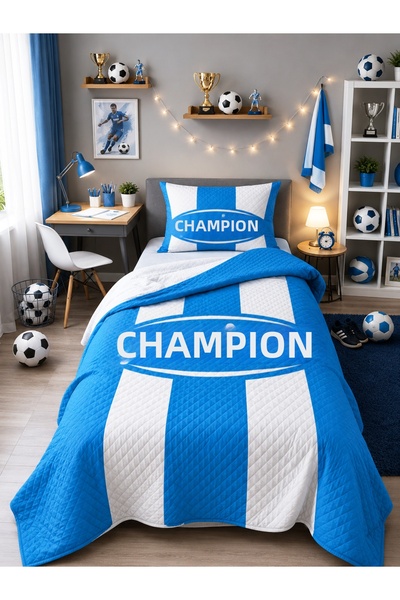 HOMESSA Blue and White Champion Fan Children's Room Single Pique Bedspread
