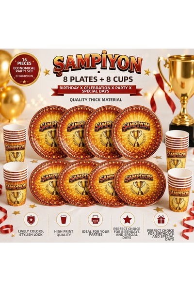 BKMC PARTY Σετ πάρτι γενεθλίων Champion Trophy σε κίτρινο και κόκκινο χρώμα, ...