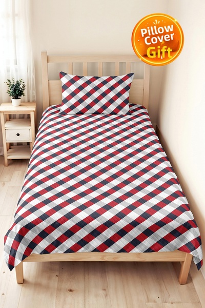 Evimde Bambaşka Red Plaid Geometric Youth Room Single Pique Set - Navy Blue M...
