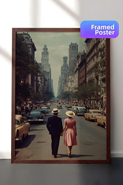 Postifull City Streets Poster, Brown Framed Poster, Old Money Series, No:113238
