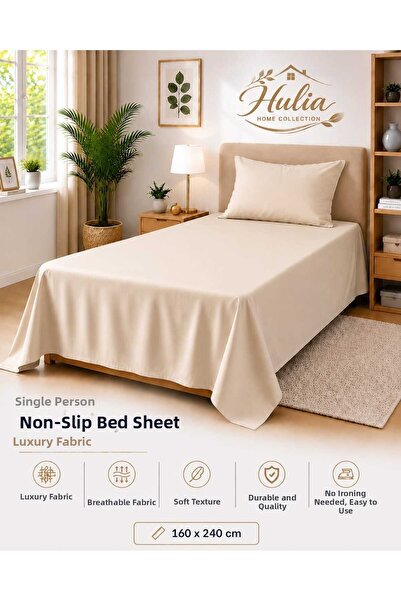 hulia home Ranforce Non-Slip Sheet Set Single Size Raw Cotton Pillowcase Incl...