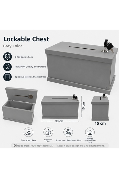 BOZKURT CNC Lockable Piggy Bank Stylish with 2 Keys – Gray Color (30X15 X15 cm)