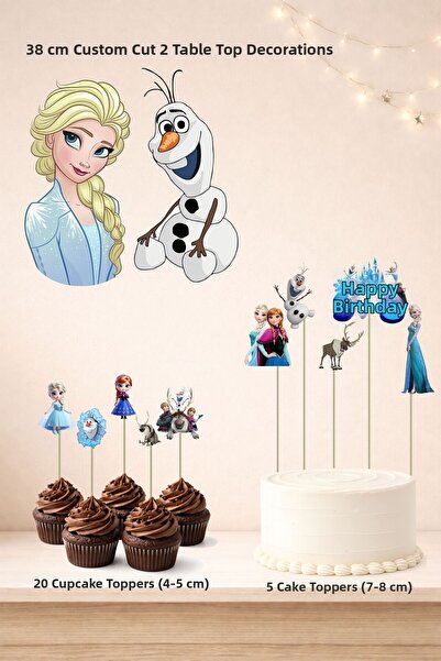 Sinek Kupası Tasarım Elsa Frozen Birthday Decoration Set - Cake Decoration, C...