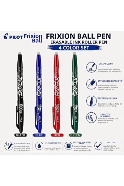 Pilot Frixion Ball Erasable Ballpoint Roller Pen Set of 4 Colors 0.7 mm (Blac...