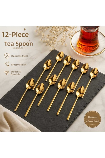 AYBABA STORE 12-Piece Gold Color Gold Teaspoon Stainless Steel Luxury Design