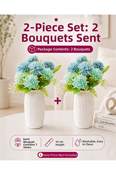 MD Aspiz Flowers 2 Bunches of Artificial Flowers 7-Piece Luxury Blue Chrysant...