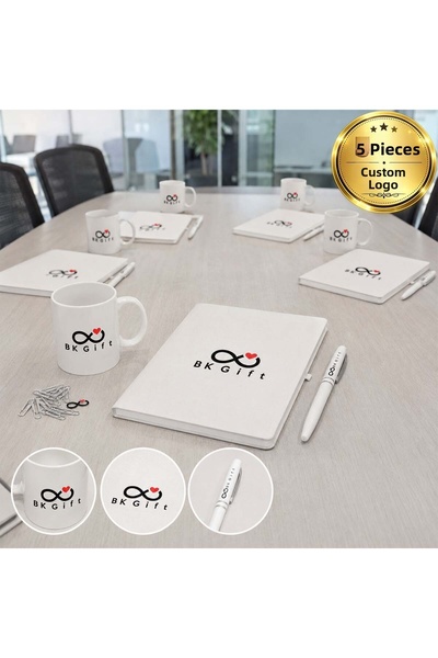 Bk Gift Corporate Gift Set with 5 White Notebooks, Metal Pen, and Trophy, Per...