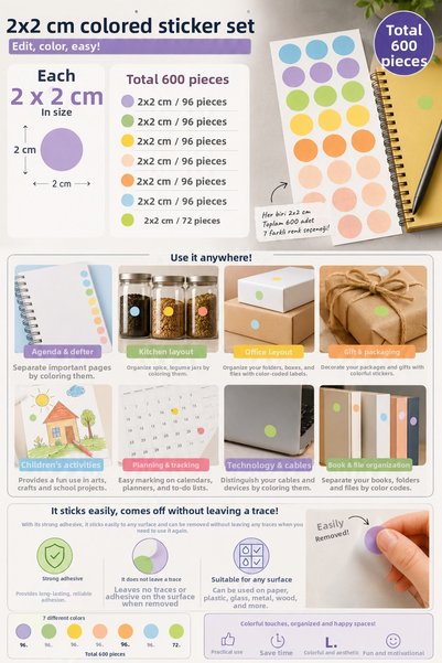 cyatelier Pastel Round Sticker Decorative Dot Sticker, Packaging and Gift Wrapping Label Self-Adhesive Dot Sticker Set