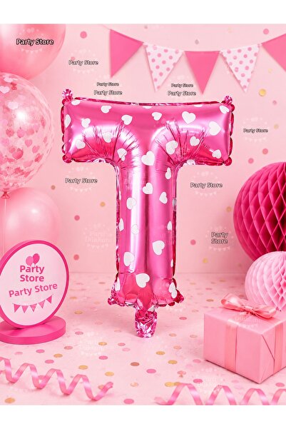 Parti Dükkanı 16 Inch 36 cm Polka Dot Pink Letter t Foil Balloon Birthday Nam...