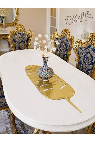 Diva Home Gold Mirrored Leaf American Service/Runner – Decorative Faux Leathe...