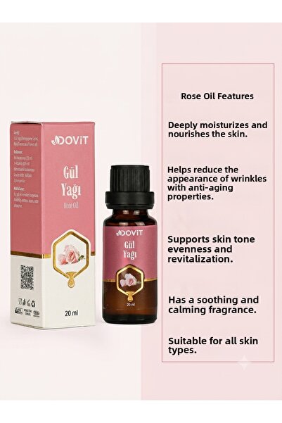Dovit 100% Natural Rose Oil – 20 ml Distillation 1/8 Dilution Pure Oil