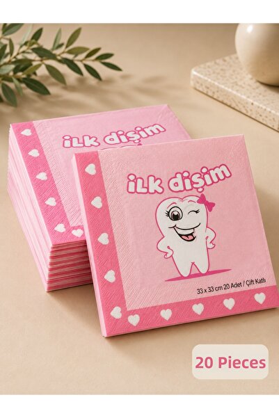 essen party My First Tooth Pink Tooth Wheat Paper Party Napkin 33X33 cm Doubl...