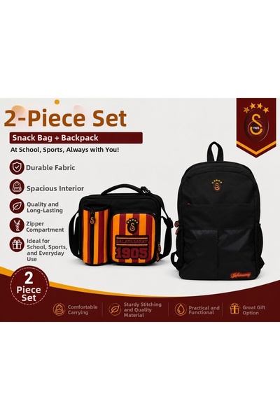 Galatasaray Licensed Waterproof Black Backpack 26513+ Lunch Box 26927