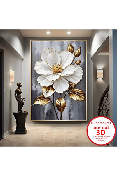 EMYA HOME Ανάγλυφη Εμφάνιση Λουλούδια Ζωγραφική σε καμβά με χρυσό μεταλλικό π...