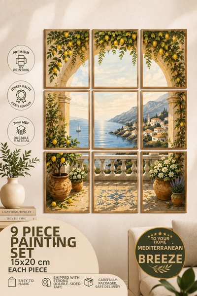 UNT Mediterranean Terrace 9 Piece Table Set |   Panoramic Wall Decor |   15X2...