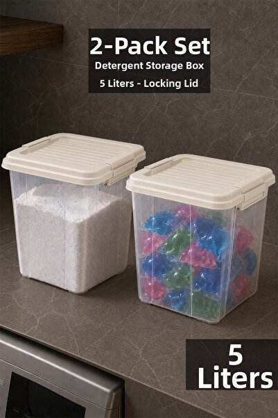 Meleni Home 2-Pack Detergent Box with Deep Lock Lid - Tablet Powder Detergent...