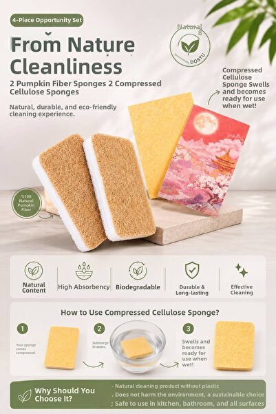 Clean Vibe Opportunity Set – 100% Natural 2 Pieces of Pumpkin Fiber Kitchen S...