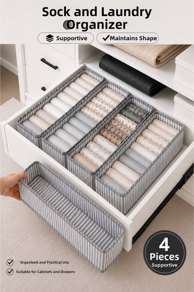 Spartek home textile 4 Pcs Sock and Laundry Organizer Drawer and Closet Organ...