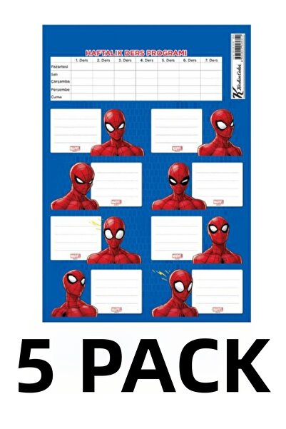 Keskin 5 Pack Blue Themed Spiderman School Folder with Timetable 3 Sheets 24 ...