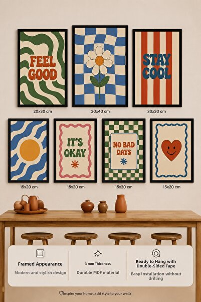 UNT 7-Piece Frame-Looking Modern Painting Set |   Retro & Pop Art |   Motivat...