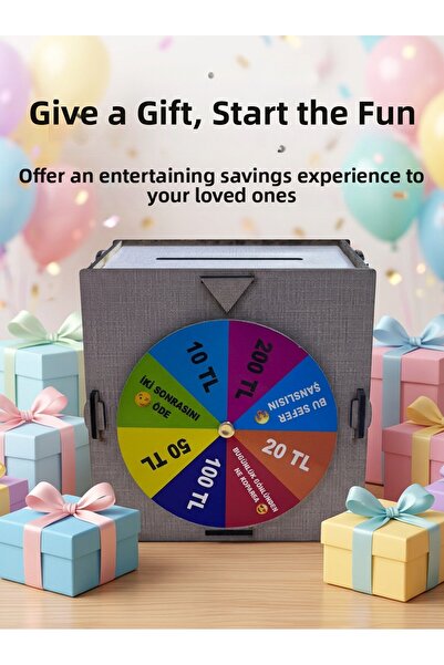 pınaxar Colorful Fortune Wheel Money Saving Game Fun Savings Box Wooden Chall...