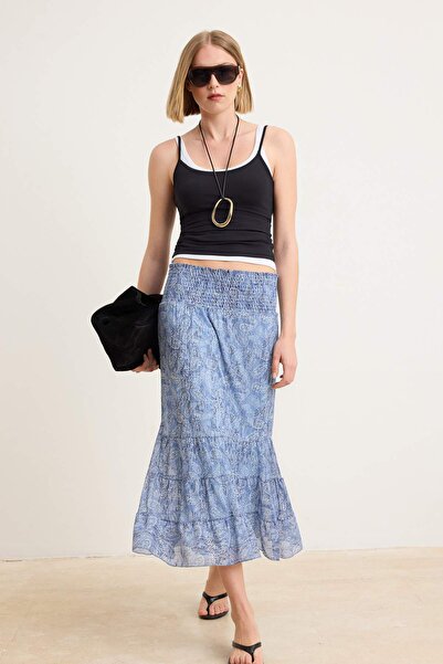 Συλλογή Trendyol Μπλε Σχέδιο Σάλιου SBoho/Boho Chic kater Gipeli Κανονική Μέσ...