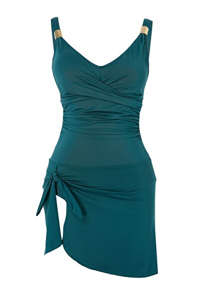 Συλλογή Trendyol Μαγιό με λαιμόκοψη V, λεπτομέρεια από βελούδινη ύφανση και λ...