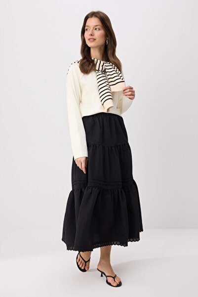 Trendyol Modest Μαύρη φούστα χιτζάμπ σε γραμμή Α, χωρίς επένδυση, με απλή ύφα...