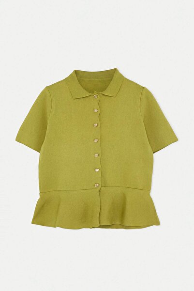 Trendyol Curve Bluză din tricot sezonier verde ulei, cu peplum și detaliu cu ...