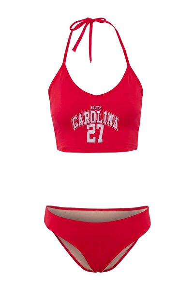 Trendyol Collection Set bikini hipster cu talie normală, cu detaliu slogan și...