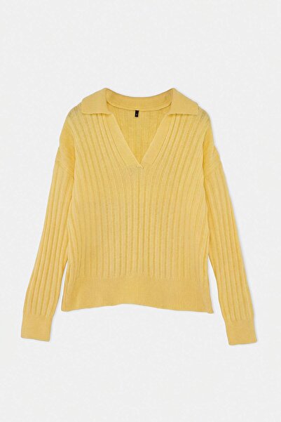 Trendyol Collection Yellow Soft Textured Polo Collar Knitwear Sweater Twoaw24...