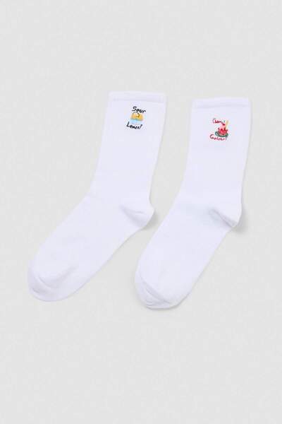 Trendyol Collection White-Multicolor 2-Pair Cotton Embroidered/Embroidered Ja...