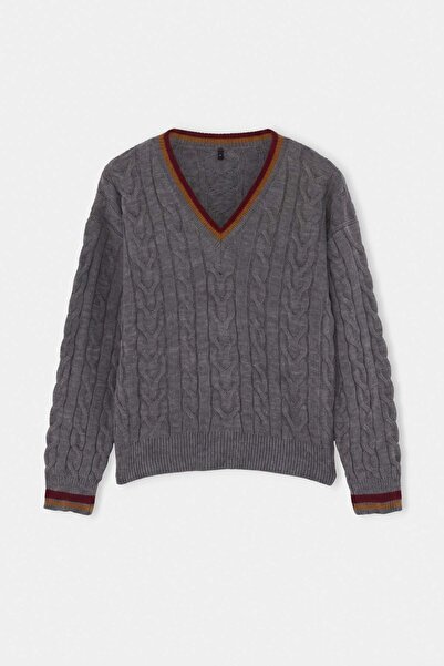 Trendyol Collection Pulover tricotat cu tematică colegială, cu împletituri de...