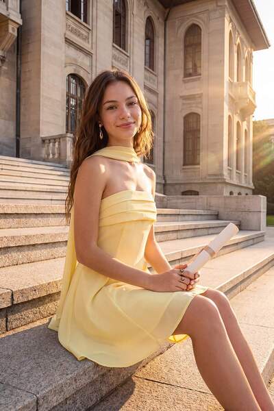 Trendyol Collection Rochie scurtă/mini, fără căptușeală, galben deschis, cu ț...