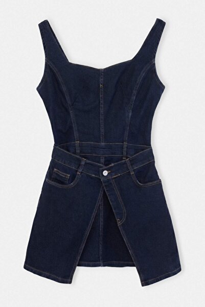 Trendyol Collection Dark Blue Strap Mini Denim Dress Twoaw27El00054