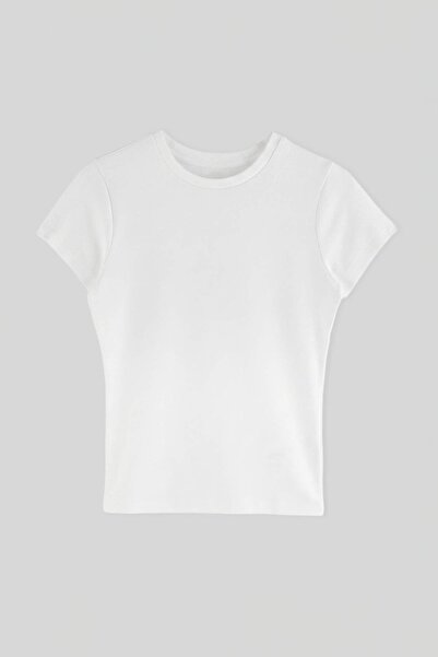 Trendyol Collection Tricou tricotat cu nervuri, 100% bumbac, cu guler rotund,...