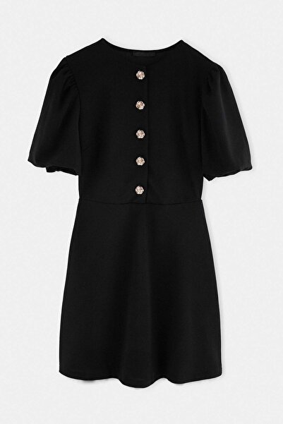 Trendyol Kollektion Schwarzes, gerades A-Linien-Kleid mit Rundhalsausschnitt,...