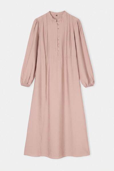 Trendyol Modest Μπεζ υφασμάτινο μάξι φόρεμα χωρίς φόδρα, με υφή και υφήσεις, ...