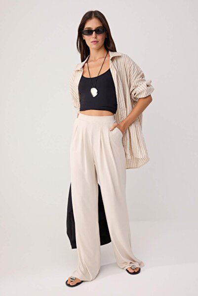 Trendyol Collection Taş More Sustainable Soft Textured Modal Wide Leg Pants T...