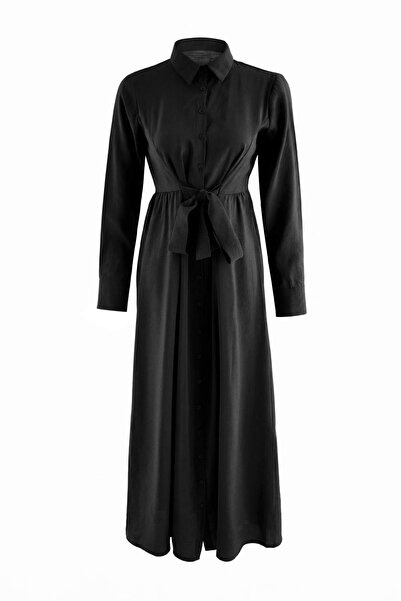 Trendyol Modest Black Adjustable Waist Modal Fabric Maxi Woven Hijab Dress Tc...