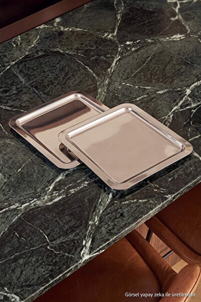 TRENDYOLMİLLA HOME طقم صينية معدنية مربعة من قطعتين 21.8×21.8 سم TPHAW27TPS00002