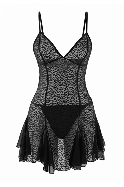 Trendyol Collection قميص نوم أسود من التول THMAW27LL00010
