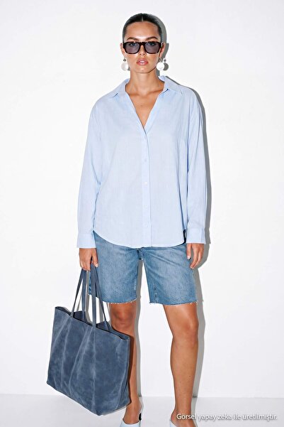 Drop by TrendyolMilla Blue V-Neck Shirt Tdrss26Go00003