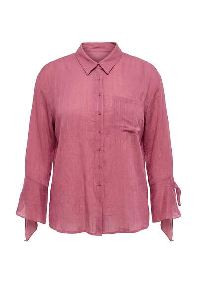 Trendyol Curve Pink Oversize Modal Balloon Long Sleeve Plus Size Shirt Tbbaw2...