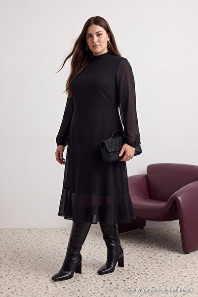 Trendyol Curve Black Woven Plus Size Dress Tbbaw27Ah00017