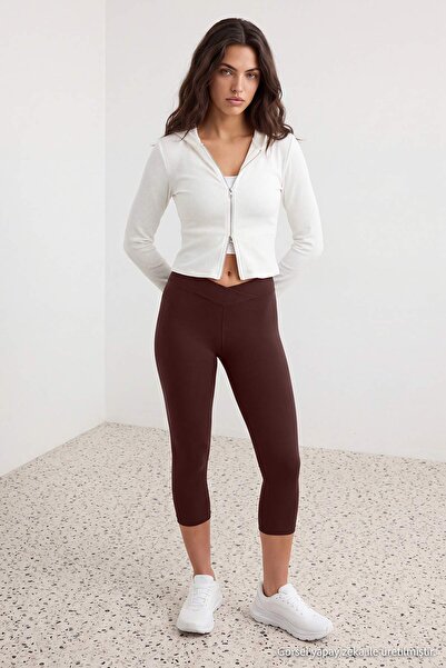 Trendyol Collection Brown Capri Length Brushed Soft Fabric Double Breasted Wa...