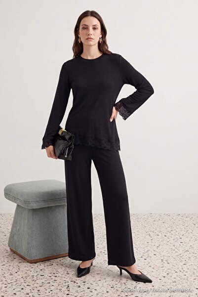 Trendyol Modest Black Regular Plain Knitwear Hijab Bottom - Top Set Tctaw27Us...